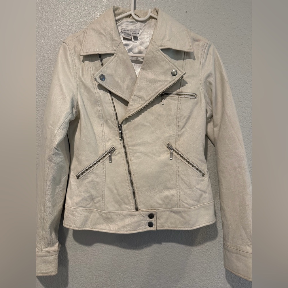 Women's Cream Leather Jacket